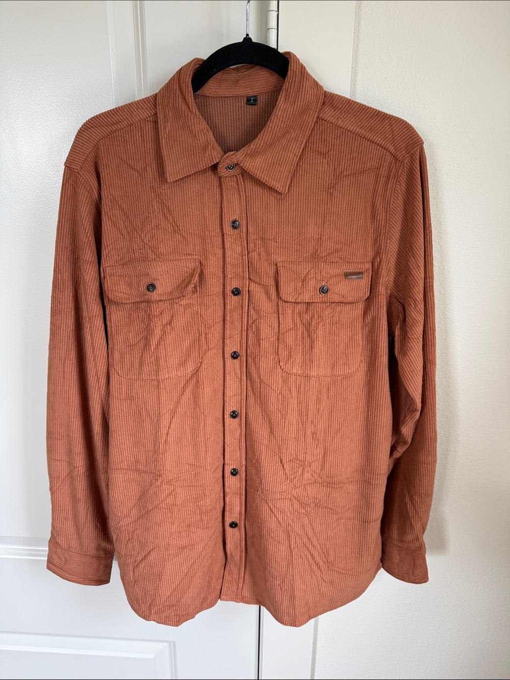 Men’s Corduroy Button-Up Shirt Jacket in Rust Size Small NWOT